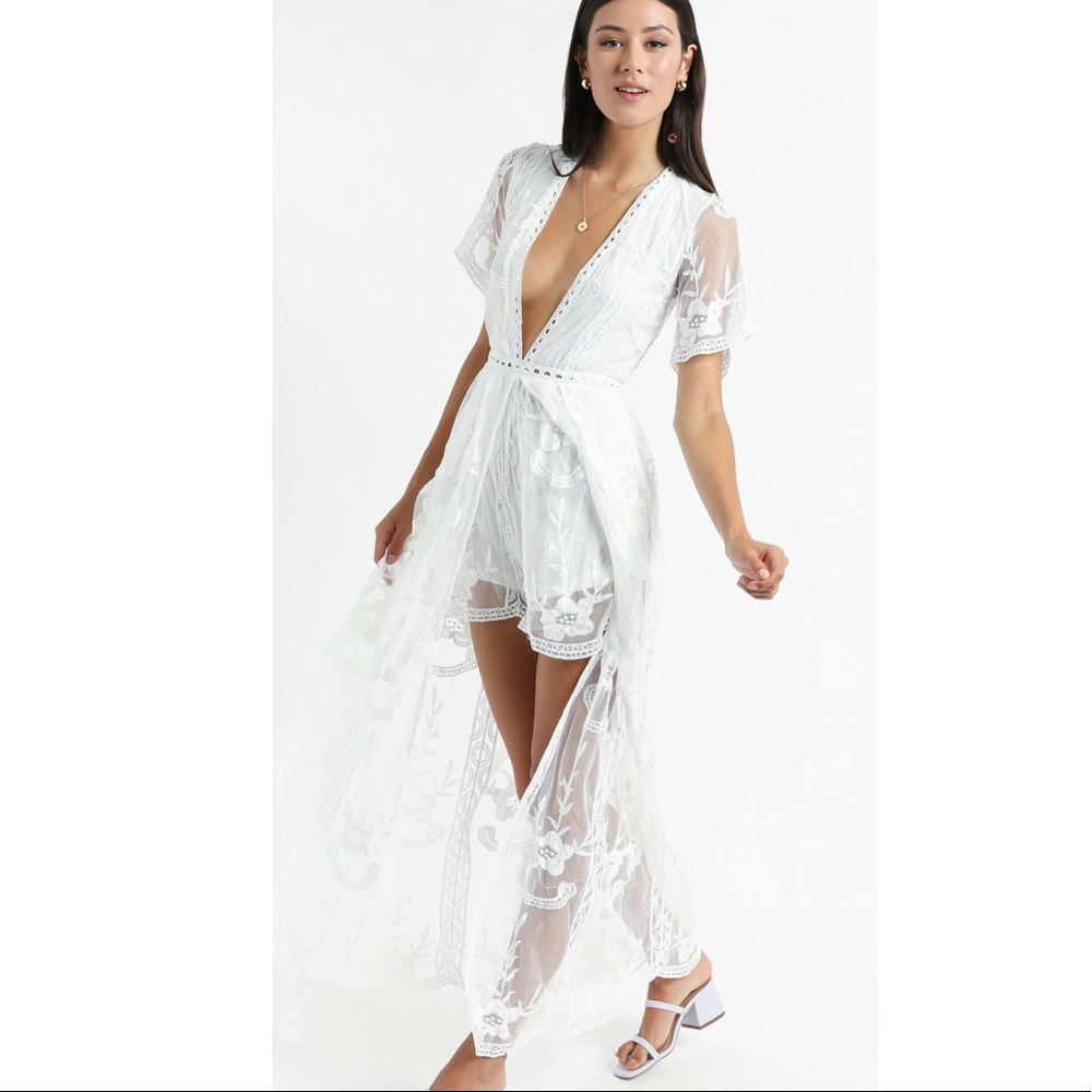 LETS GET LOUD MAXI PLAYSUIT IN WHITE LACE-
SHOWPO- US16